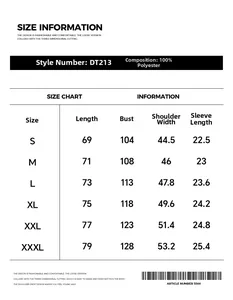Detailed size chart for loose fit 100% polyester printed sports t-shirt S to 3XL