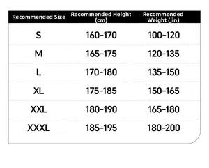 Detailed size chart for men's summer sports jersey with height and weight recommendations