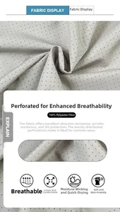 Macro view of light grey breathable perforated polyester fabric for summer sportswear