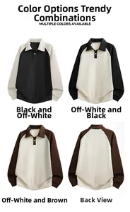 Detail of waffle knit long sleeve polo shirt showing raglan sleeves and color contrast