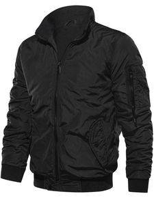 Men Bomber Jacket Padded Windproof Winter Coat Warm Casual Outwear With Multi Pockets Stand Collar Ribbed Trim Solid Color For Male