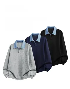 Flat lay of men's waffle knit sweatshirts with checkered collars in multiple colors