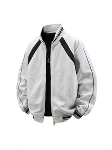 Men's Heavyweight Knit Jacket Stand Collar Color Block Zip Up Sporty Outdoor Casual Varsity Coat Outerwear For Autumn Winter