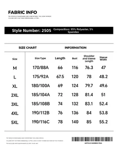 Size chart for polo collar long sleeve sweatshirt with detailed 95% polyester fabric info