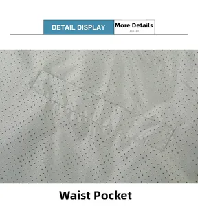 Detailed macro view of the waist pocket on grey breathable mesh quick-dry fabric