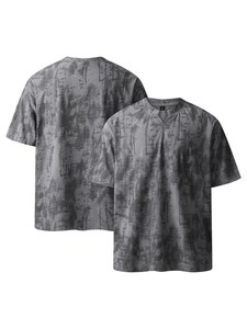 T-shirt oversize homme col V avec délavage gris vintage présenté de face et de dos en détail