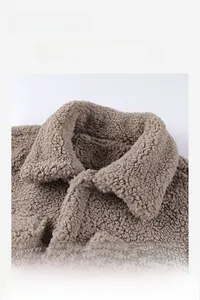 Detail von Sherpa-Vliesstoff und großem Reverskragen an der Winterjacke für Herren