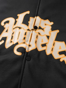 Black winter hoodie with Los Angeles print and warm fleece lining in American street style