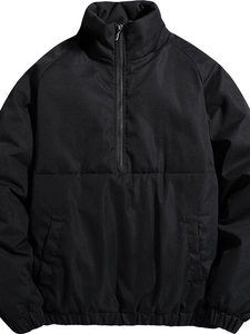 Giacca Imbottita da Uomo con Collo in Piedi e Mezza Zip Poliestere Antivento Ispessito Cappotto Invernale Casual Outdoor