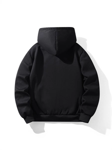 Veste à capuche en polaire épaisse noire pour homme vue de dos avec design minimaliste moderne