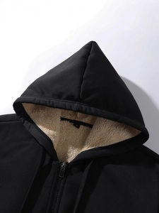 Veste à capuche noire pour homme avec doublure sherpa chaude et zip en métal