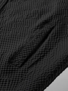 Men's hooded casual jacket in black with waffle texture fabric and functional side pocket