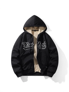 Sweat à capuche noir pour homme avec doublure polaire lourde et imprimé New York