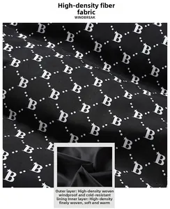Detail of high-density windproof fabric with B-letter star print and thermal lining