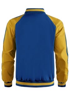 Vista posteriore della giacca sportiva da uomo in blu navy e giallo a contrasto