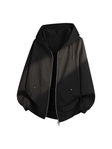 Schwerer Herren Hoodie in Schwarz mit Oversize-Schnitt und doppeltem Silberreißverschluss