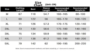 Size guide for men's winter jacket with measurements for length, chest, and sleeve in centimeters