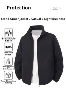 Detail of a breathable black bomber jacket featuring a standing collar and elastic cuffs