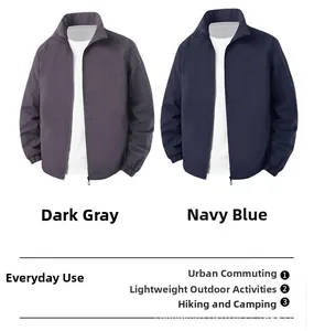 Detailed flat lay of men's lightweight bomber jackets in charcoal grey and navy blue