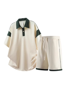 Hommes Décontracté Sport Top And Bottom Été Manches Courtes Polo Et Short Couleur Contrastée Sangle Ample Mode Tenue
