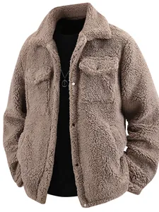 Veste d'hiver épaisse en laine d'agneau pour homme avec col revers et poches camel