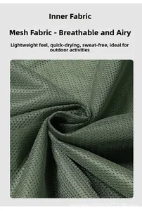 Close-up detail of breathable army green mesh fabric lining for lightweight jackets