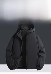 Flat lay of black hooded windbreaker jacket with breathable mesh lining and grid texture