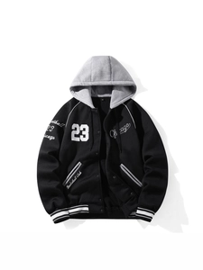 Men's American Retro Hooded Varsity Jacket Chicago 23 Embroidery Contrast Baseball Jacket Casual Sport Knit Coat