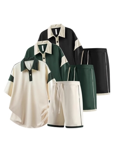 Ensemble polo et short décontracté pour homme en trois coloris contrastés tendance