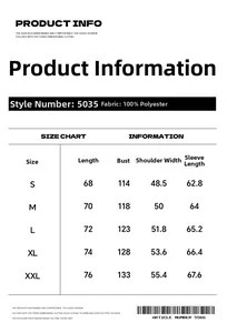 Detailed size chart for men's hooded plaid jacket with length and chest measurements
