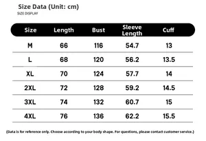 Tabla de tallas para chaqueta de cuero de hombre estilo americano con medidas M a 4XL
