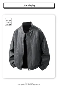 Detalle de chaqueta aviador gris oscuro con puños acanalados y cierre de cremallera