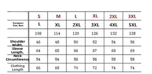 Tableau détaillé des tailles pour veste en cuir homme avec tailles EU de S à 3XL