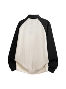 Men's plus size polo collar sweatshirt with black and white contrast raglan sleeves