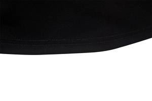 Close-up detail of double-needle stitching on the black knitted polo shirt cuff