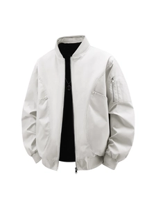 Men's plus size off-white bomber jacket with detachable hood and MA-1 sleeve pocket