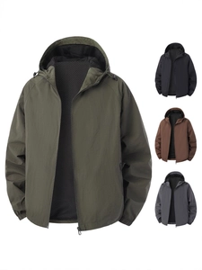 Men's Hooded Outdoor Sporty Windbreaker Jacket Lightweight Breathable Mesh Lining Zipper Front Casual Autumn Fashion Coat