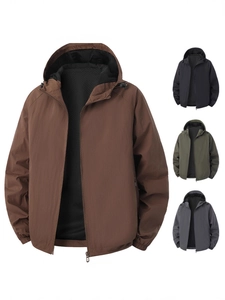 Men's hooded windbreaker in brown with black, army green and dark grey color options
