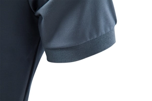 Detail of ribbed cuffs and high-quality knit texture on a men's dark grey Polo shirt