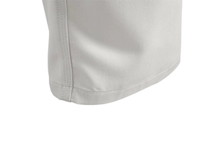 Detail view of high-density gray fabric featuring professional double-stitch sewing seams