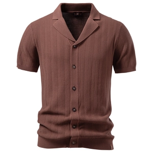 Herren Strick Polo-Shirt Viskose-Mischung Kurzarm Button Down Strickjacke Gestreift Business Casual Top