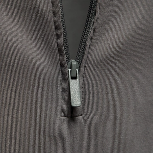 Men's long sleeve dark grey cotton polo shirt with premium metal zipper detail