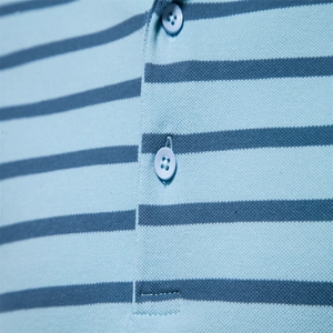 Men's light blue striped polo shirt in breathable piqué cotton with button detail