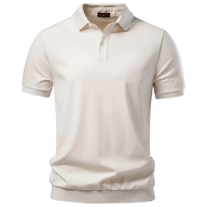 Herren Kurzarm-Poloshirt aus Tencel in Cremeweiß mit kontrastierendem Kragenrand
