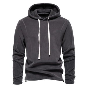 Men's Polar Fleece Hoodie Warm Winter Hooded Sweatshirt Solid Color Outdoor Casual Drawstring Loose Fit Tops For Men
