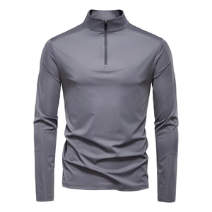 Men Sun Protection Long Sleeve T-Shirt Quarter-Zip Stand Collar Slim Fit Quick Dry Breathable Athletic Top Outdoor Sports Wear Basic
