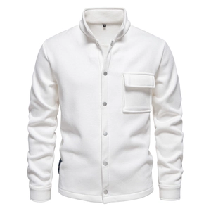 Men Waffle Knit Jacket Casual Turn Down Collar Long Sleeve Shirt Jacket With Chest Pocket Metal Snap Button Outerwear Top For Men