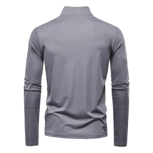 Back view of men's UPF 100+ long sleeve sun protection t-shirt in dark grey