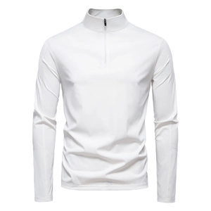 Men's white UPF 100+ sun protection long sleeve quarter-zip quick-dry sports t-shirt