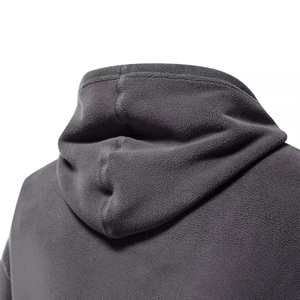 Men's dark gray polar fleece hoodie featuring premium seam stitching and warm texture